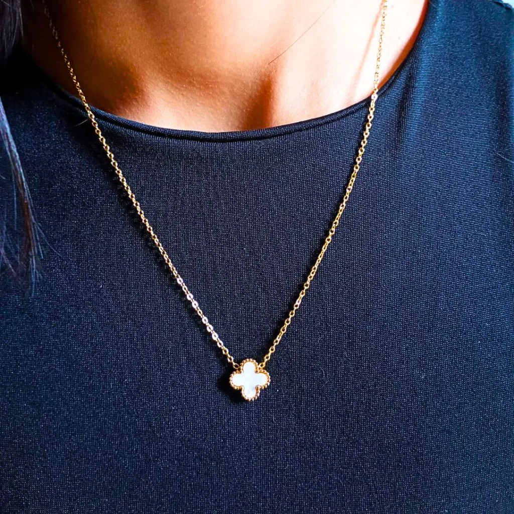 Kit Trebol collar+Pulsera Blanco/Negro