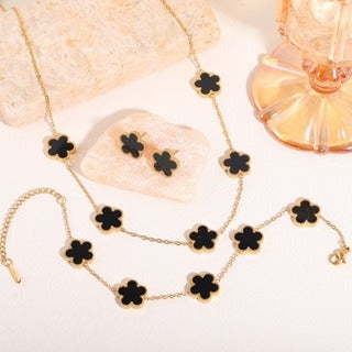 Kit Trebol collar+Pulsera Blanco/Negro